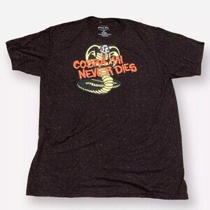 Mens Size 2XL Cobra Kai Never Dies T-Shirt Black Red Specks Karate Kid Tee New